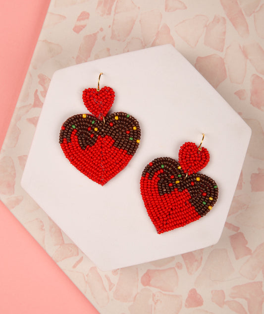 Danielle Chocolate Sprinkles Heart Beaded Earrings | Red