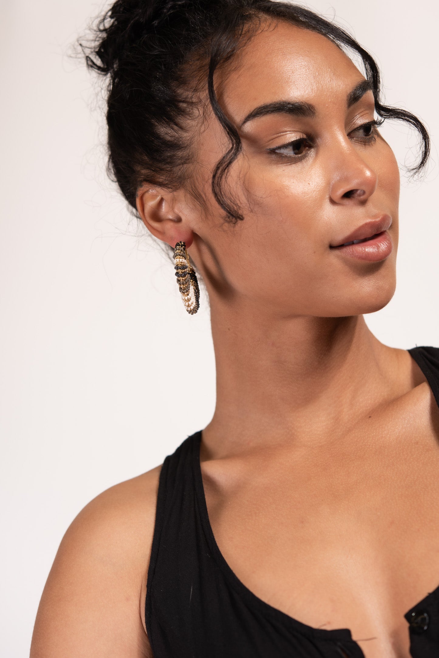 Zaria Beaded Boho Crescent Hoops