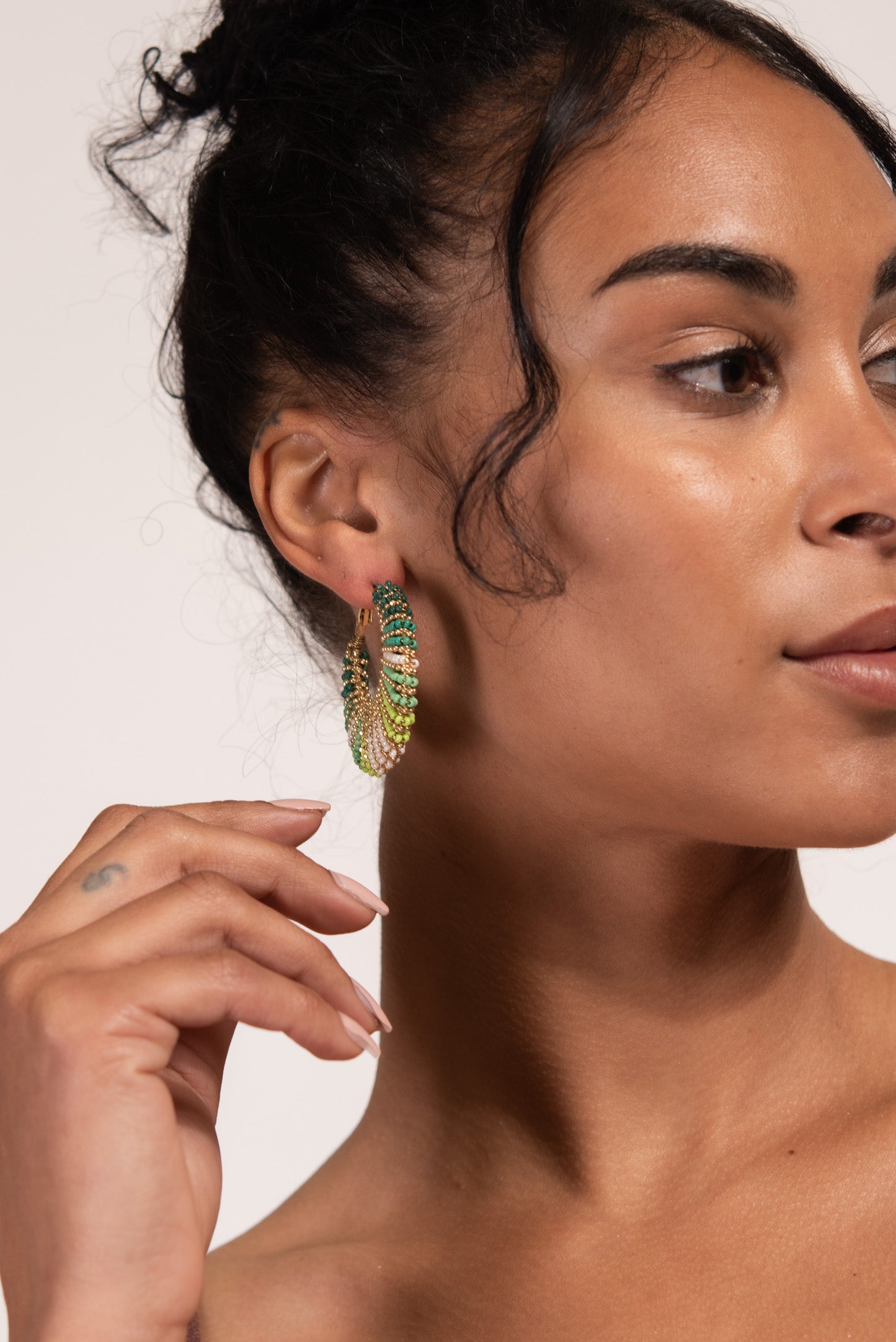 Zaria Beaded Boho Crescent Hoops