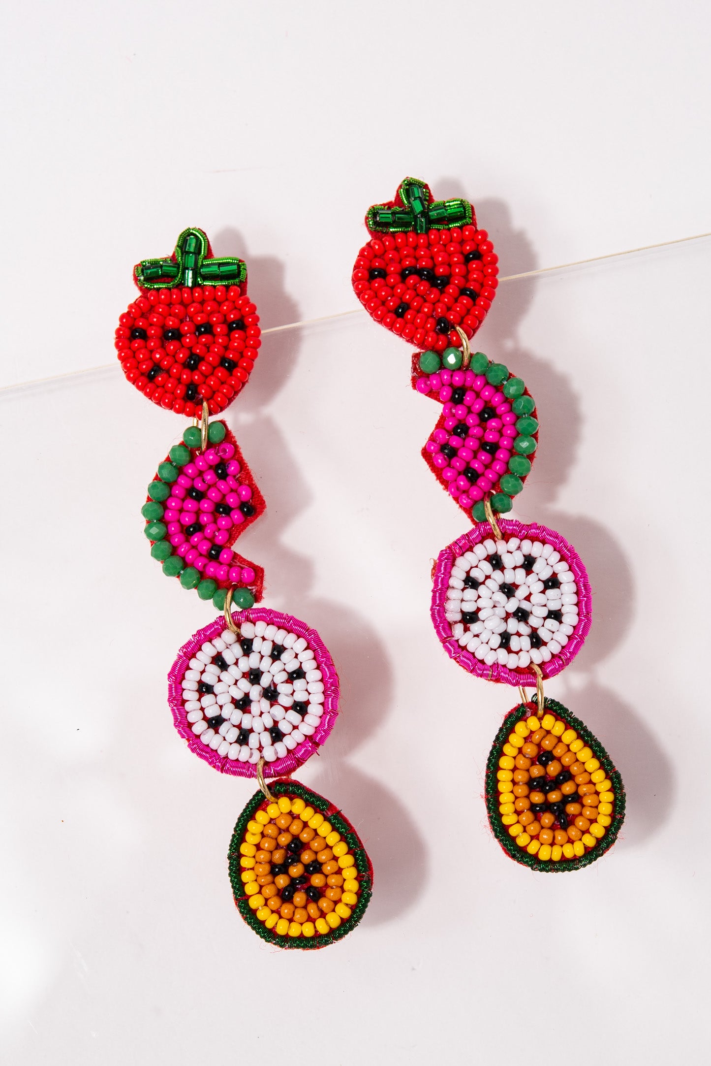 Franky Fruit Dangle Beaded Earrings - Multi Color Red