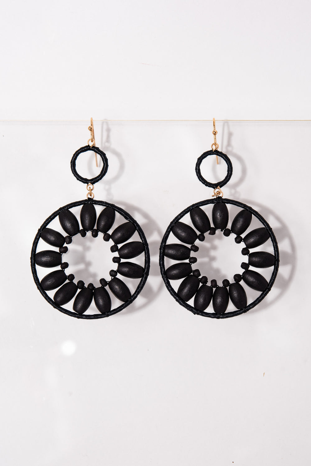 Camilla Open Circle Wooden Floral Earrings - Black