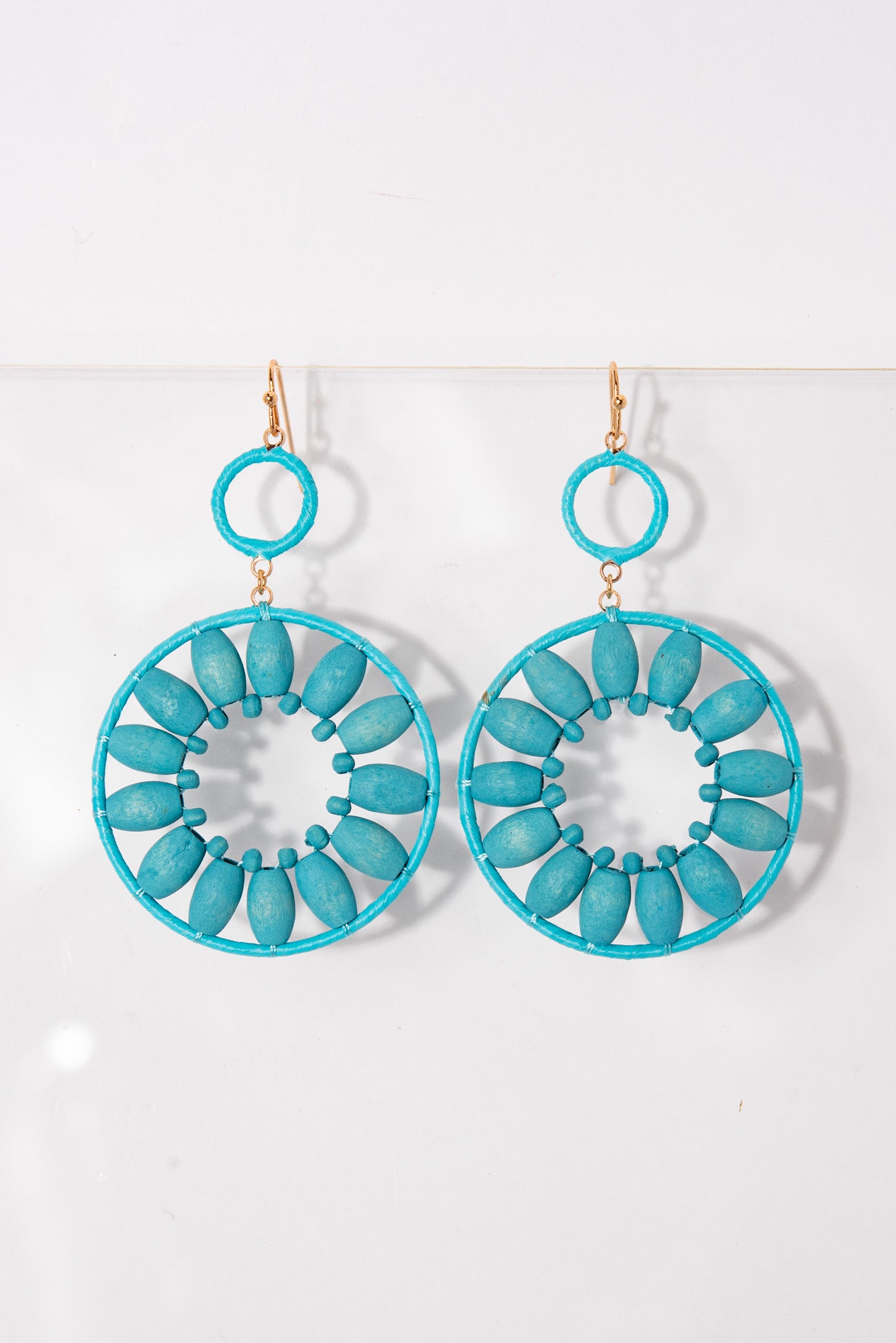 Camilla Open Circle Wooden Floral Earrings - Turquoise