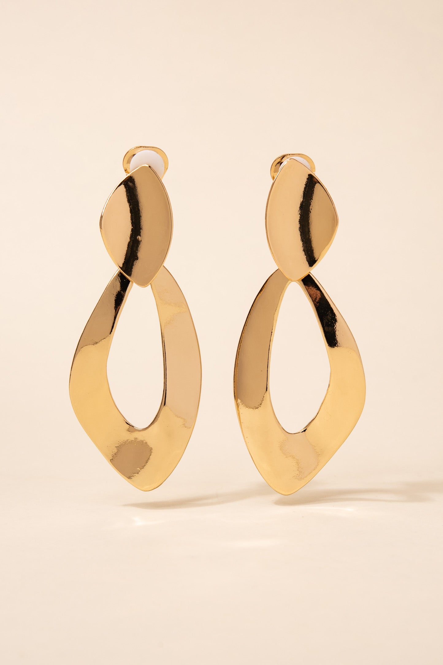 Cyra 2 Tier Squared Oval Loop Clip-On Earrings - Gold