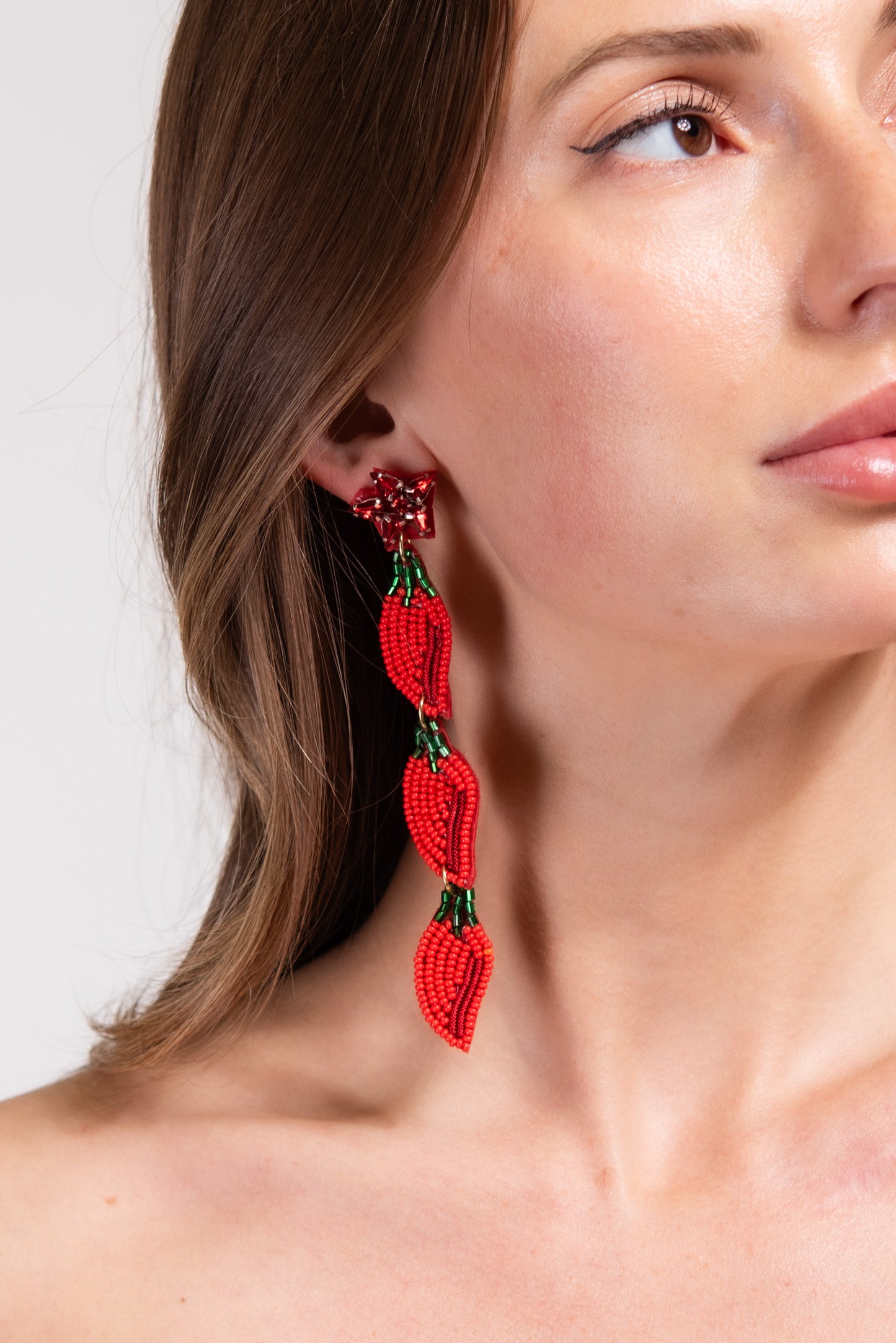 Stacy Spicy Pepper Beaded Earrings - Red