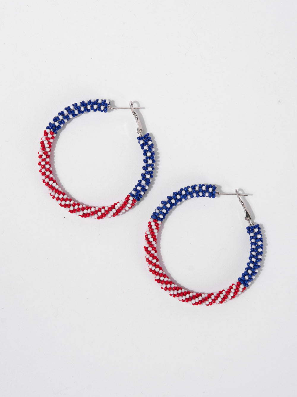 Clara Patriotic U.S. Flag Seed Bead Hoop Earrings