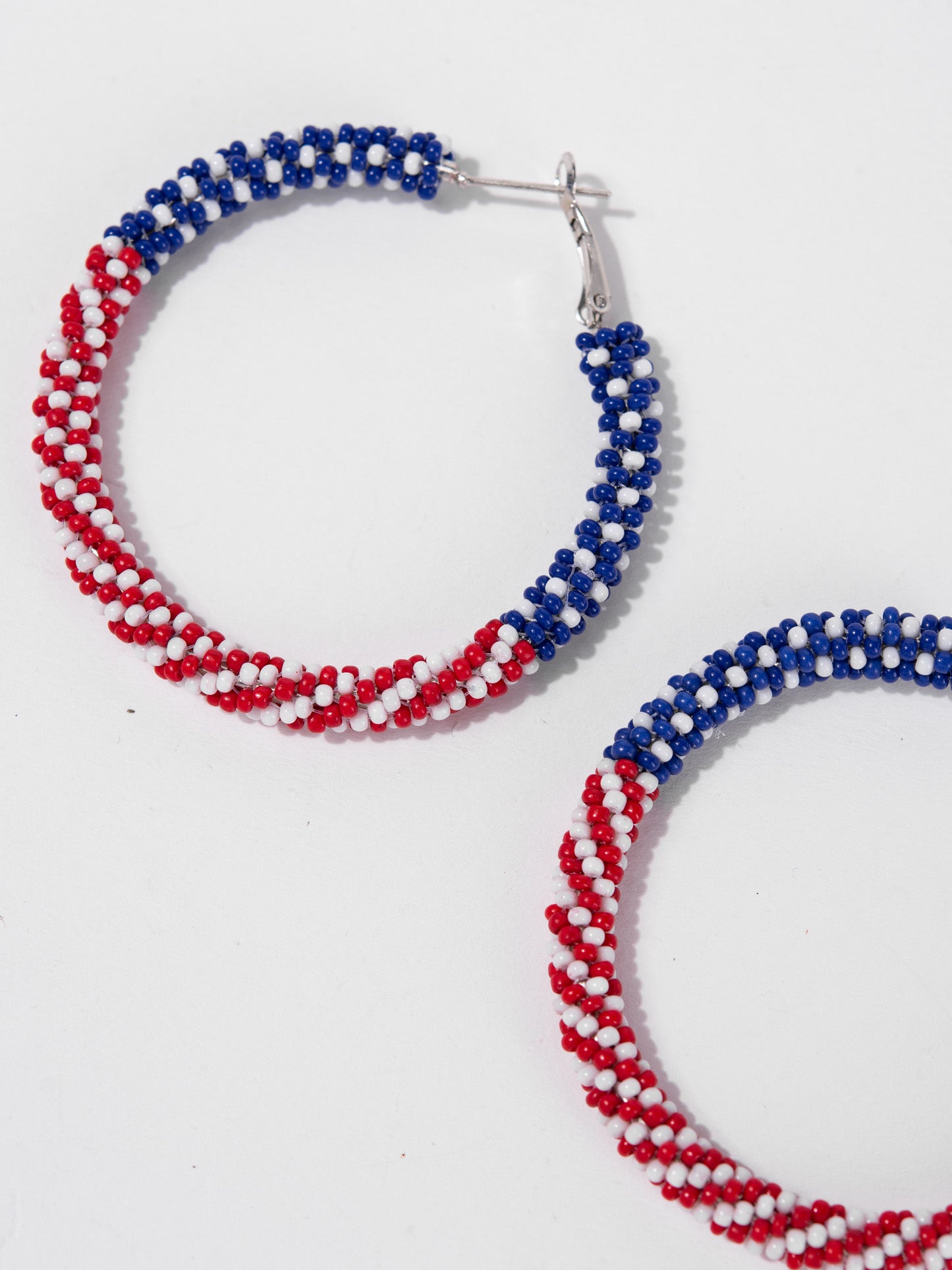 Clara Patriotic U.S. Flag Seed Bead Hoop Earrings