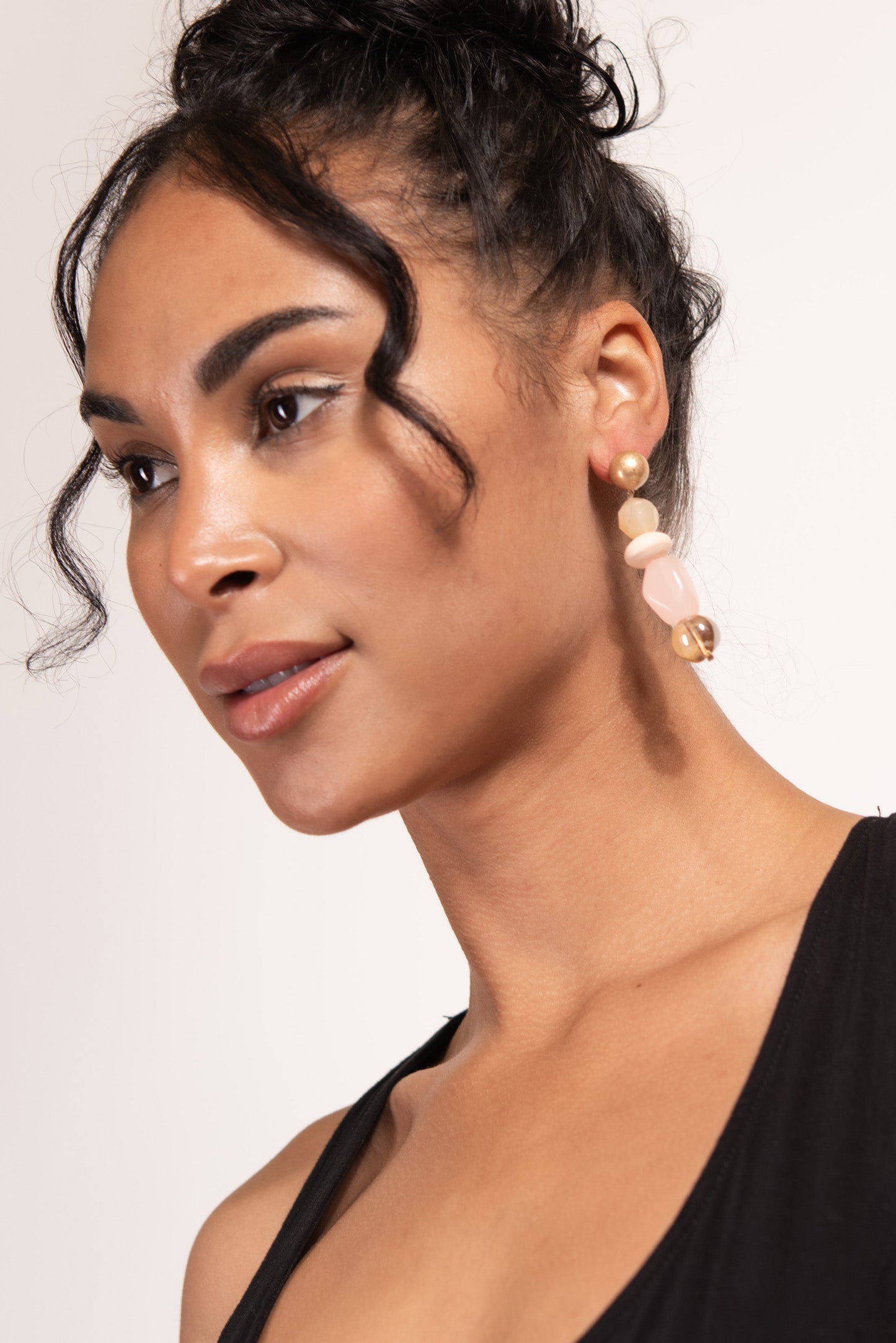 Lyra Organic Beaded Linear Dangle Earrings