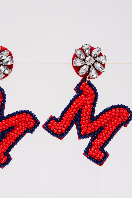 M University Beaded Dangle Earrings - Red