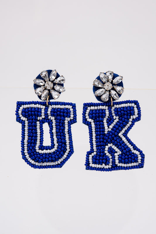 UK University Beaded Dangle Earrings - Royal Blue