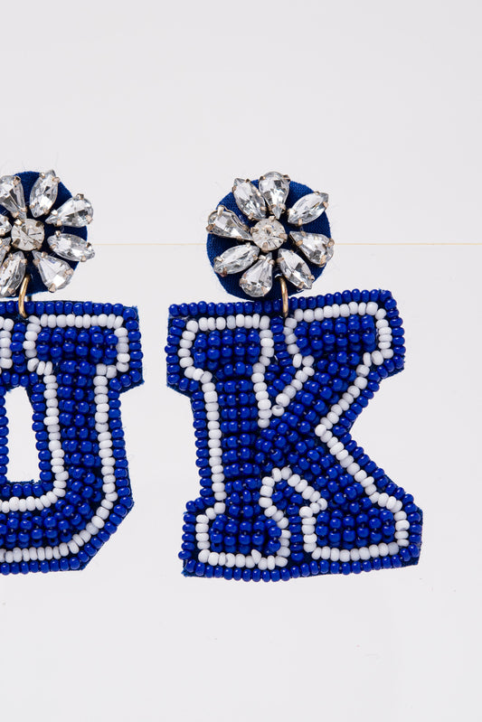 UK University Beaded Dangle Earrings - Royal Blue