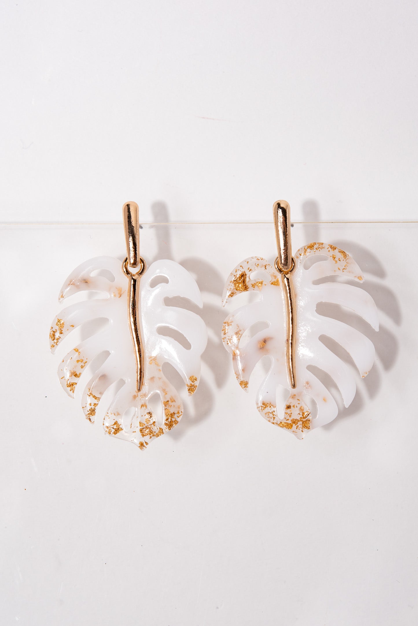 Lani Leaf Dangle Earrings - White