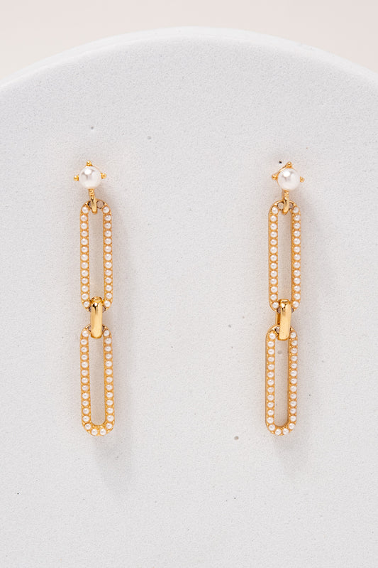 Luna Link Drop Earrings | Pearl