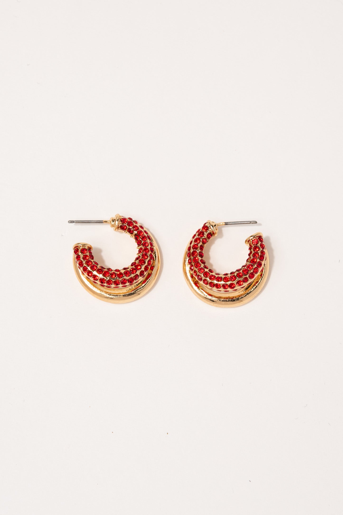 Red rhinestone shop hoop earrings