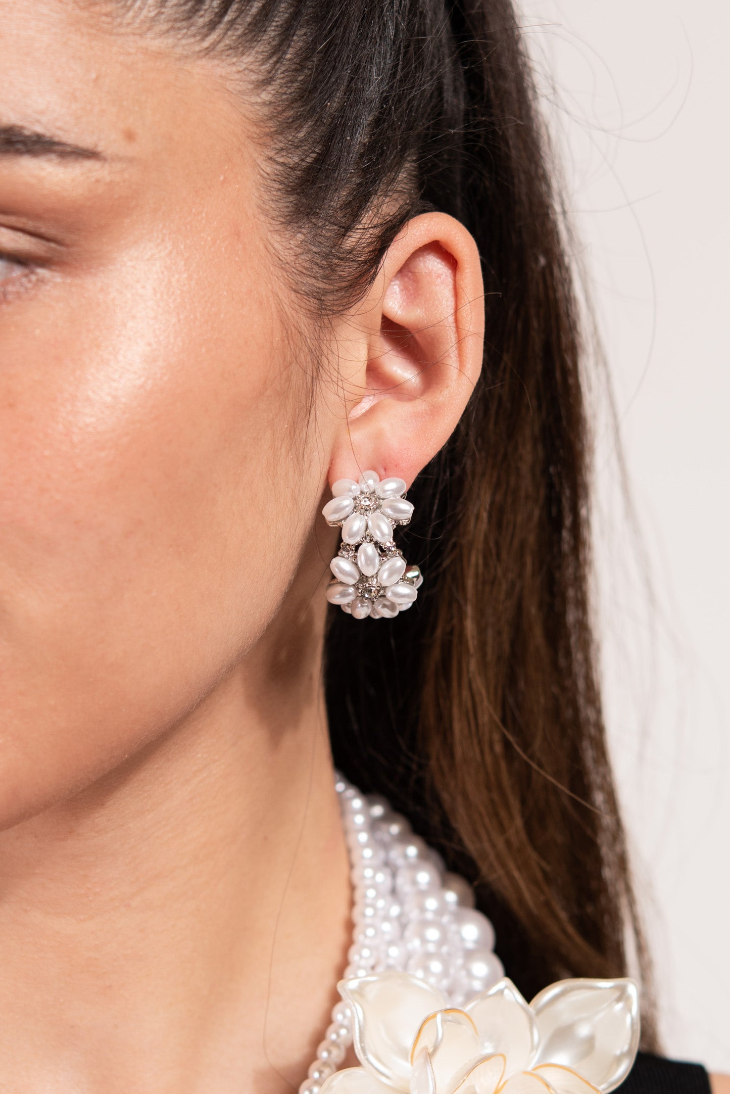 Della Floral Pearl Cluster Open Hoop Earrings