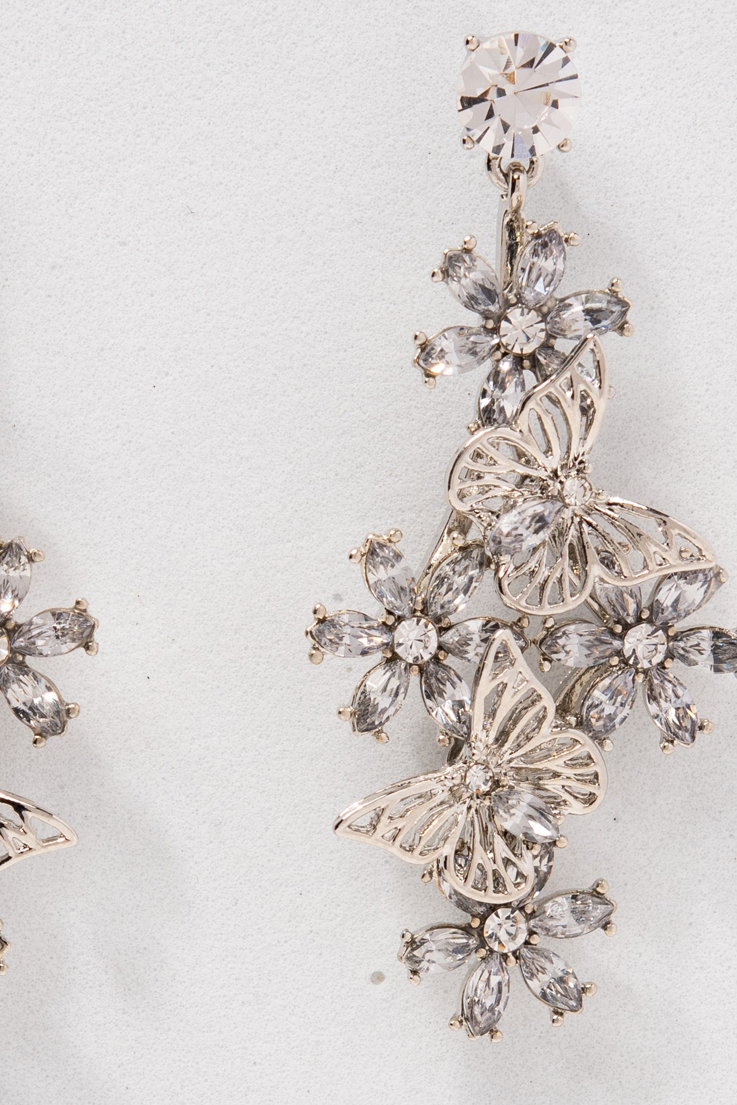 Ella Butterfly Crystal Drop Earrings - Silver