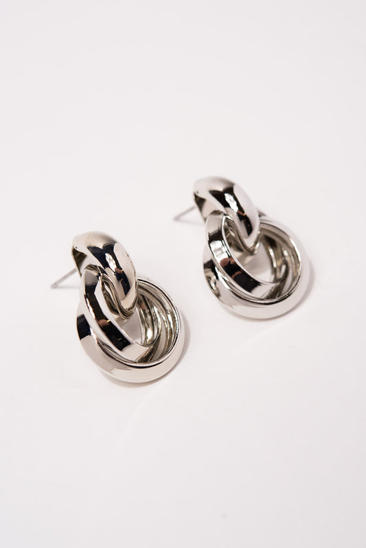 Emma Double Hoop Link Drop Earrings - Silver