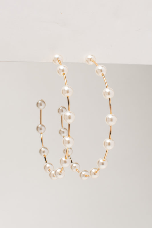 Layla Large Pearl Hoop Earrings - Gold Pearl