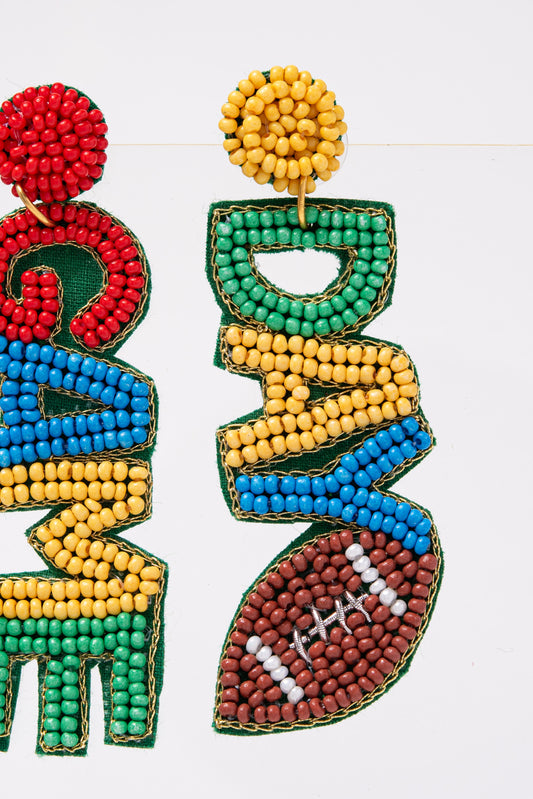 "Game Day" Football Beaded Earrings - Multi Color