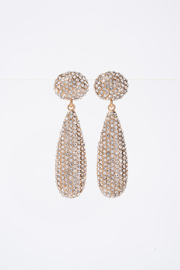 Adelisa 2-Tier Crystal Rhinestone Pave Teardrop Earrings - Gold Crystal