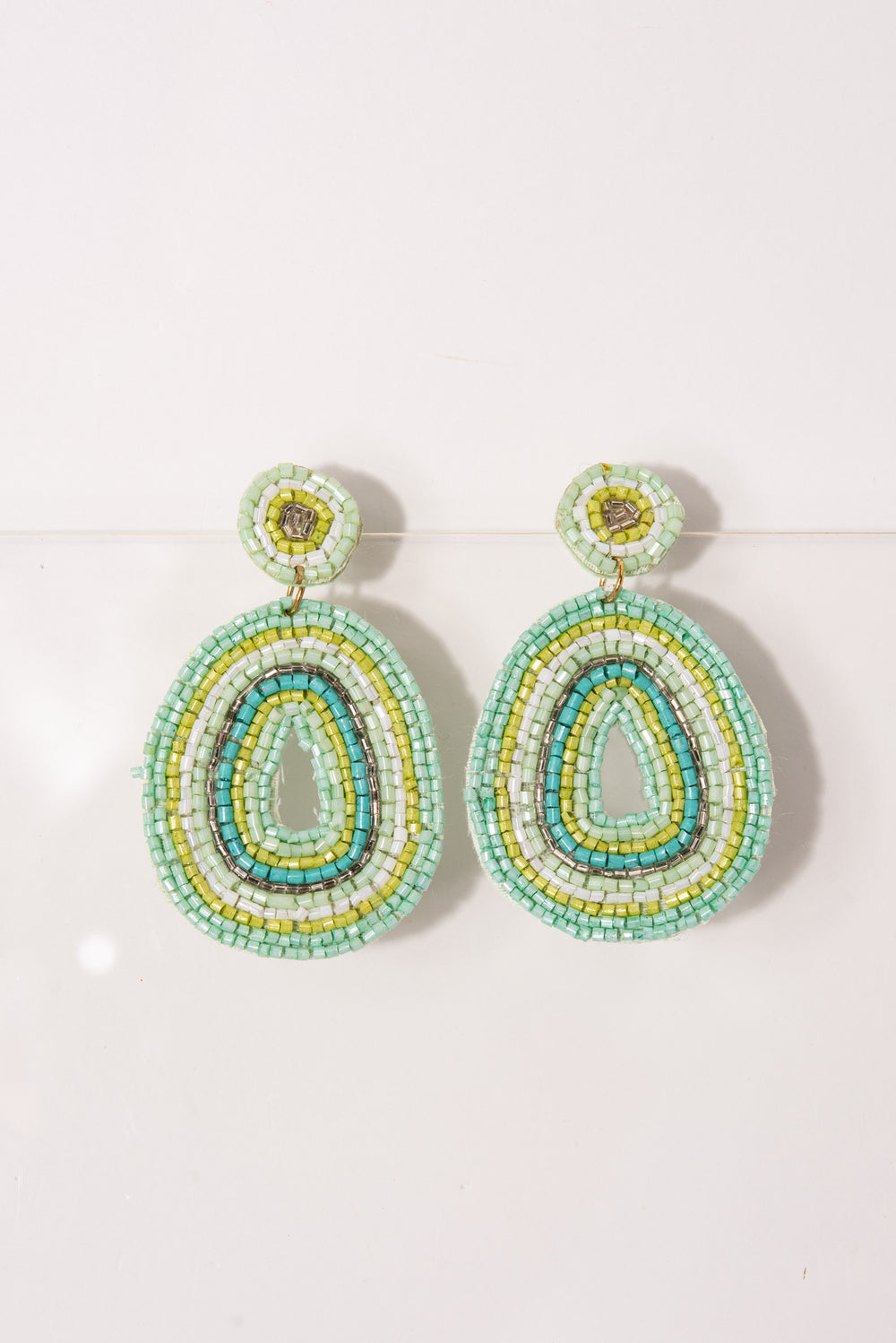 Oliva Abstract Seed Bead Earrings - Mint