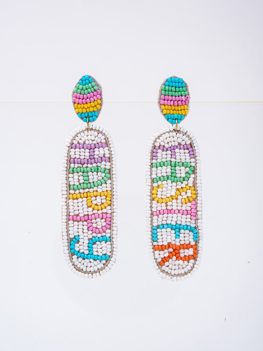 Claire Happy Easter Lettering Beaded Long Drop Earrings