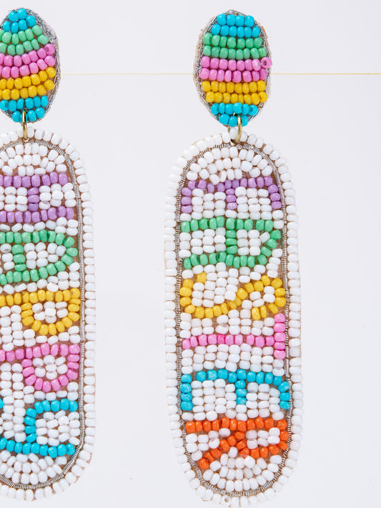 Claire Happy Easter Lettering Beaded Long Drop Earrings