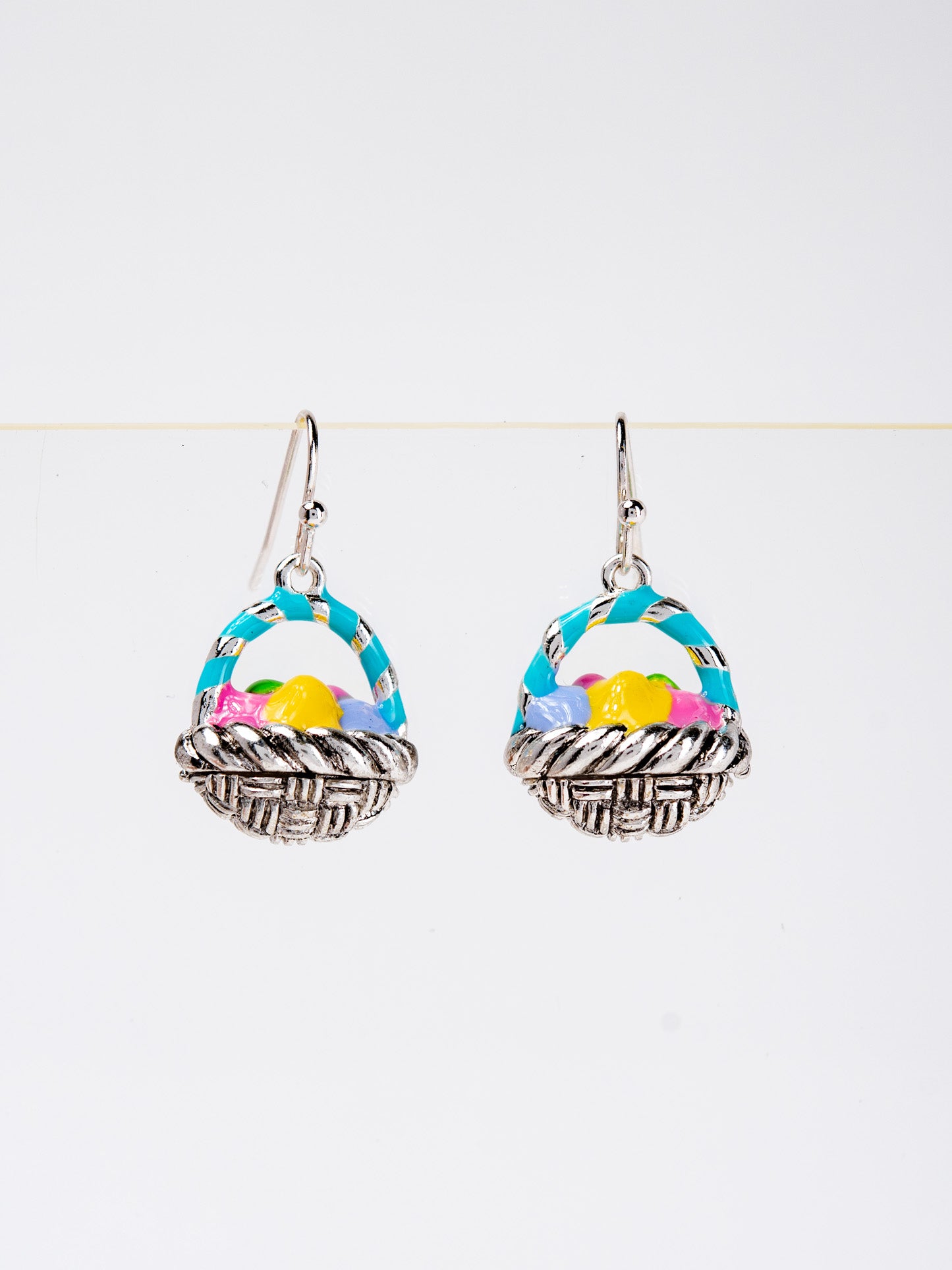 Emily Multicolor Easter Egg Basket Drop Earrings | Silver