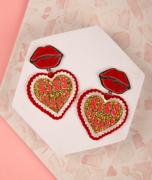 Ryan Kiss Please Heart Shaped Valentines Day Earrings