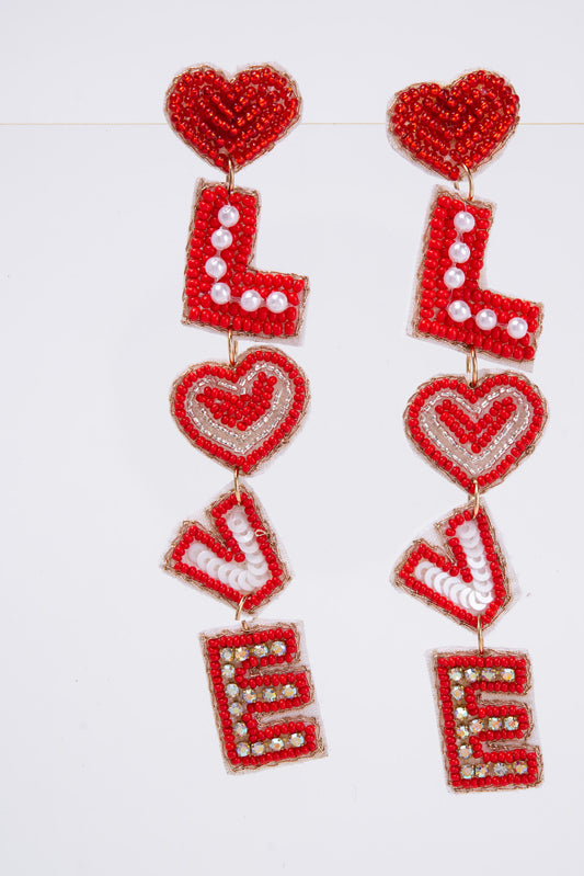 Arianna L-O-V-E Valentine  Letter Jeweled Beaded Earrings