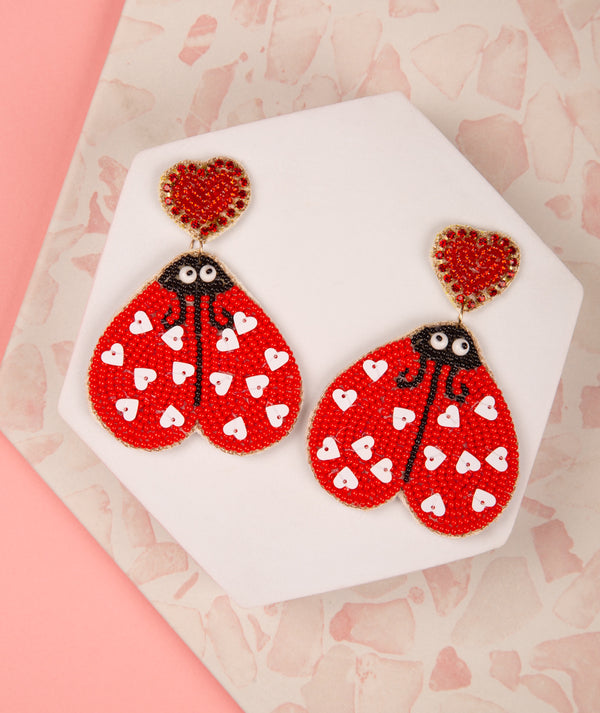 Yuliana Love Bug Valentines Day Jeweled Beaded Earrings