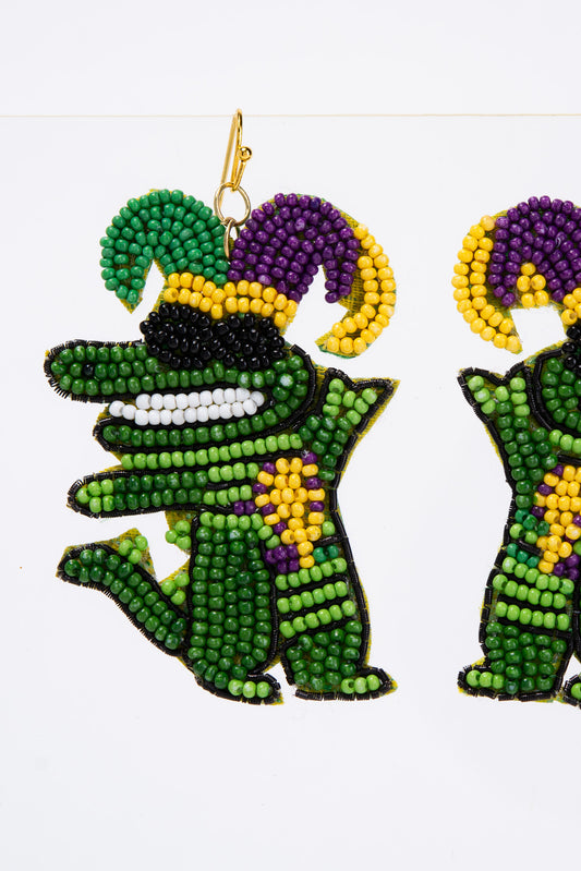 Ember Jester Hat Mardi Gras Alligator Beaded Earrings