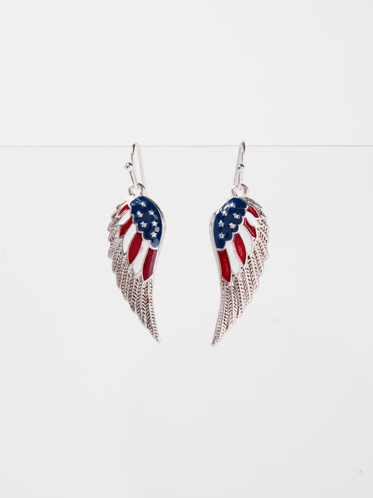 Millie Patriotic USA Flag Wing Enamel Coated Dangle Earrings