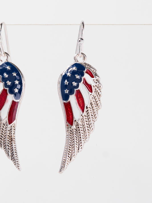 Millie Patriotic USA Flag Wing Enamel Coated Dangle Earrings
