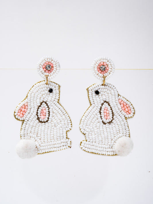 Ella Easter Bunny Beaded Embroidery Drop Earrings