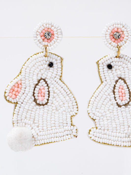 Ella Easter Bunny Beaded Embroidery Drop Earrings
