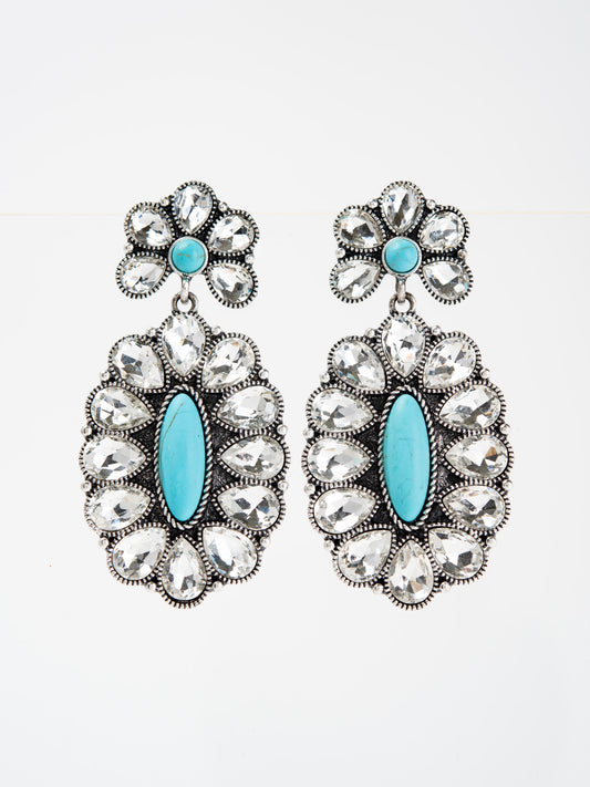 Maya Western Crystal Turquoise Oval Earrings