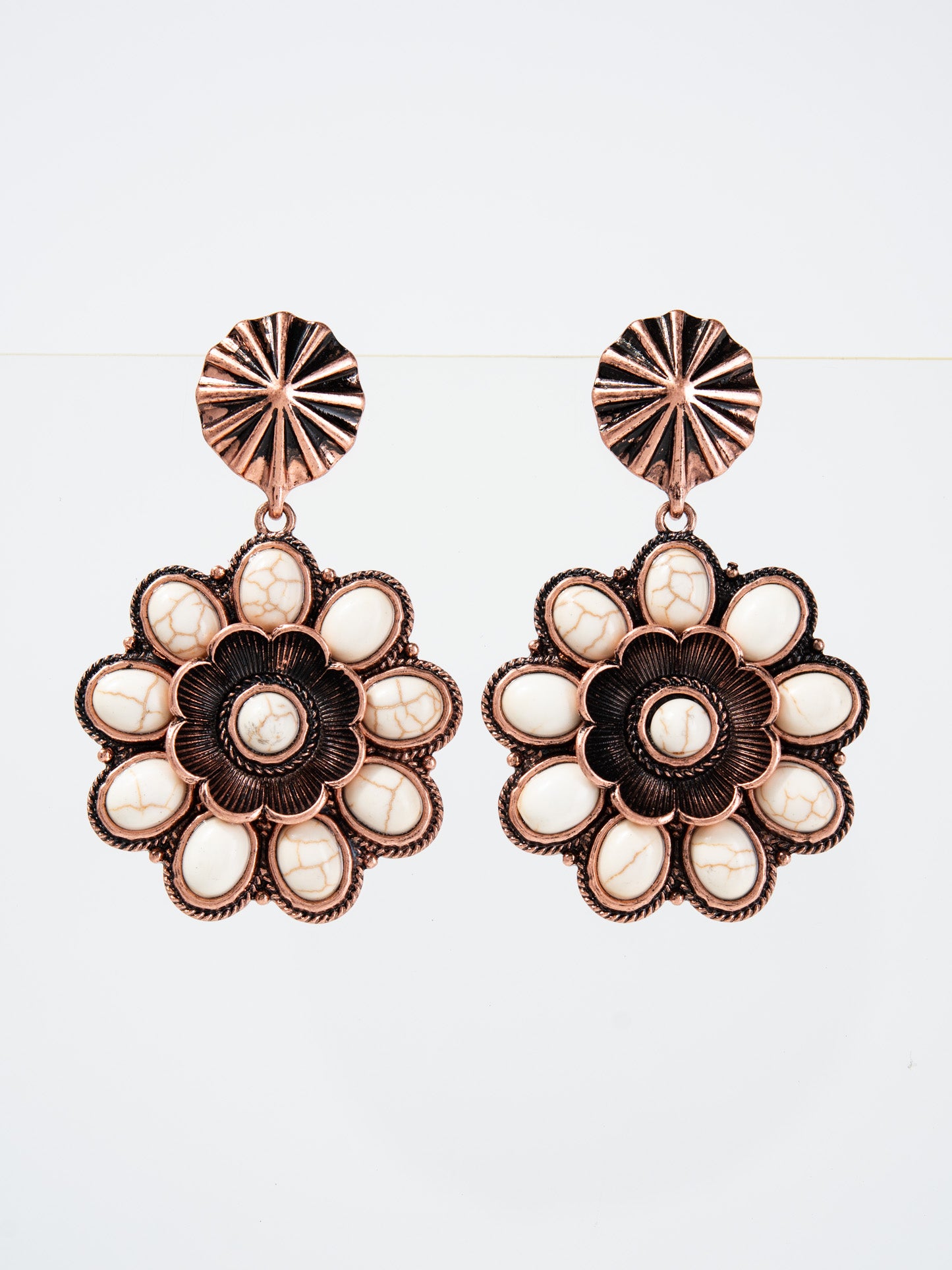 Megan Western Flower Dangle Concho Earrings