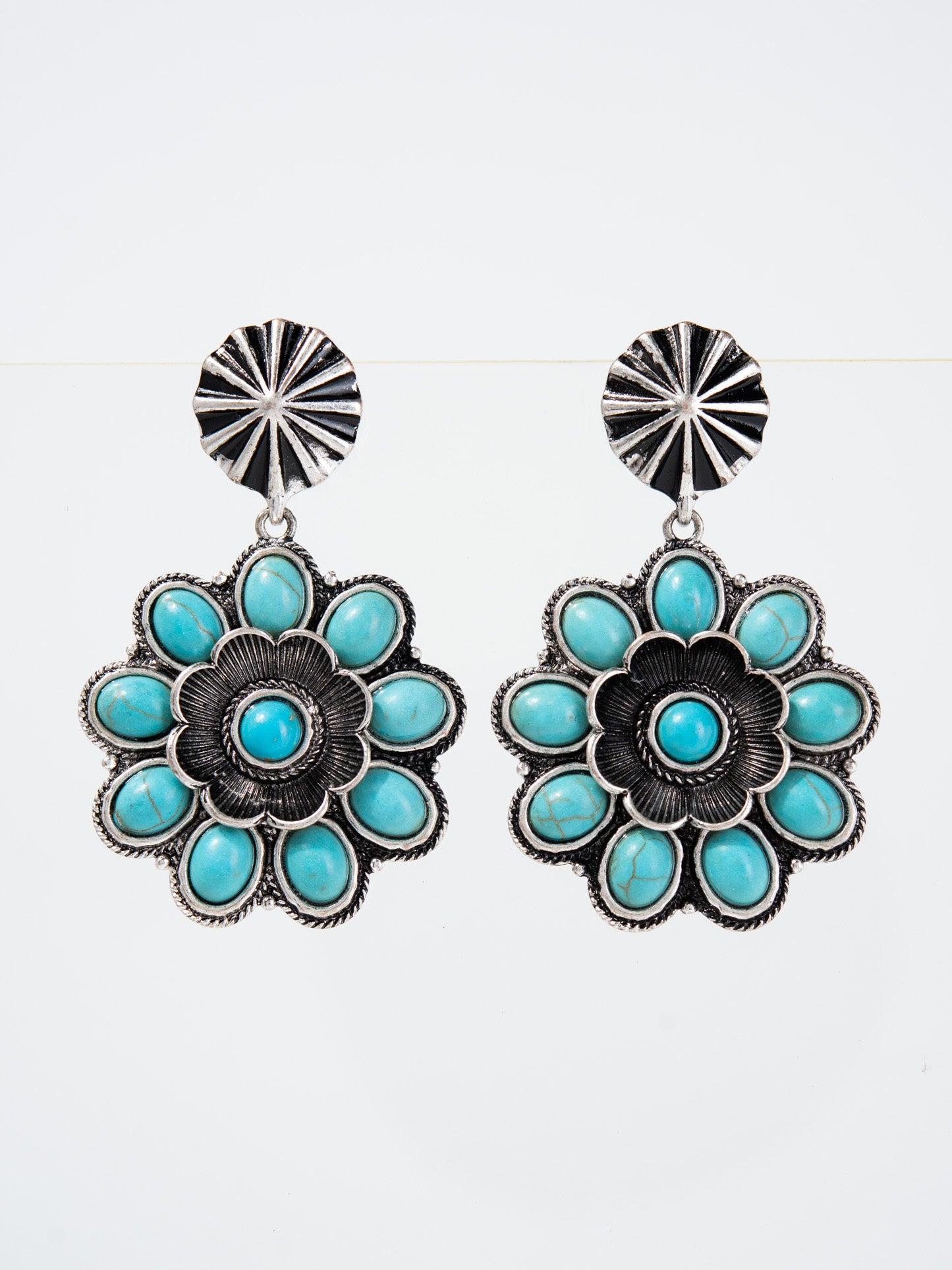 Megan Western Flower Dangle Concho Earrings