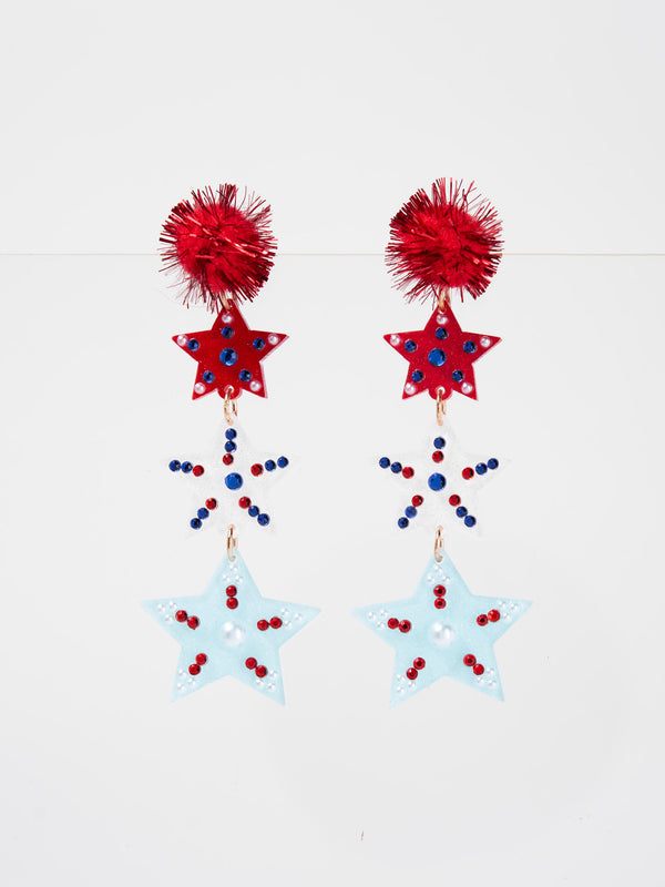 Lucia Patriotic Rhinestone Star Acrylic Earrings