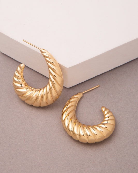 Claudia Gold Plated Textured Hoop Post Earrings | Gold