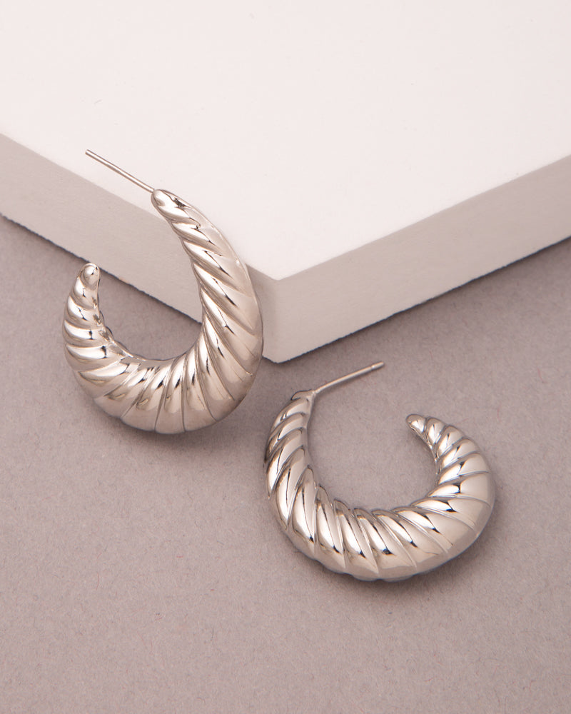 Claudia Gold Plated Textured Hoop Post Earrings | Silver