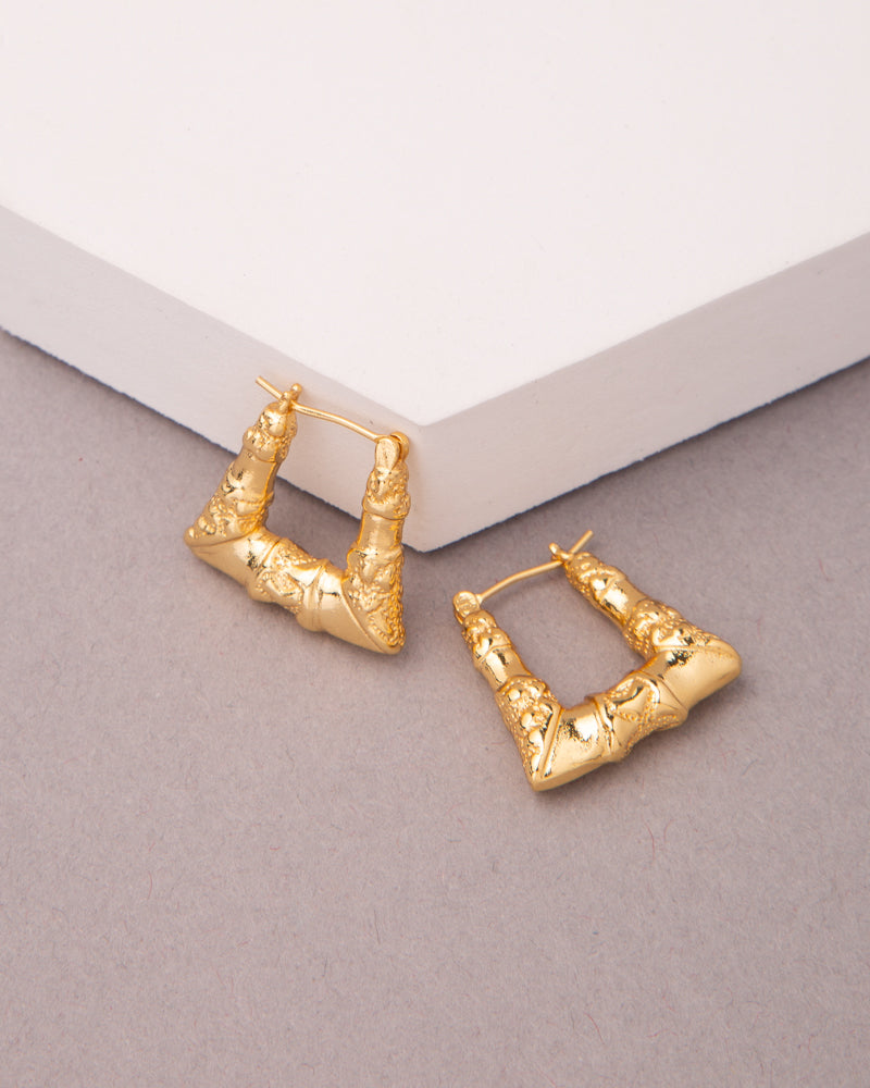 Nancy Gold Plated Angular Hoop Bamboo Earrings