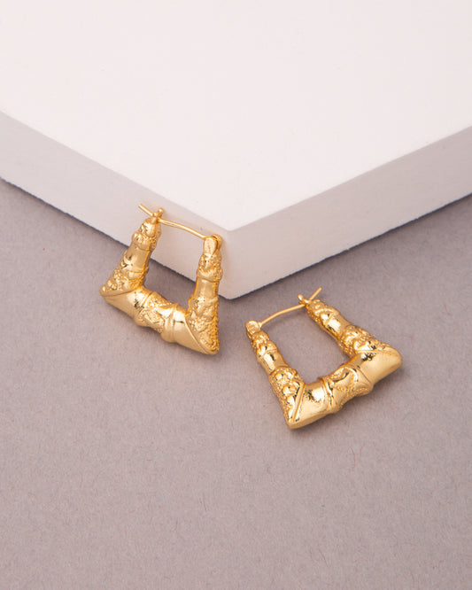 Nancy Gold Plated Angular Hoop Bamboo Earrings | Gold