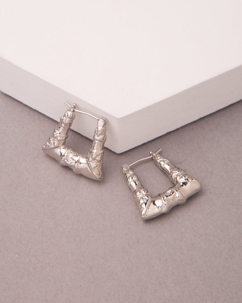 Nancy Gold Plated Angular Hoop Bamboo Earrings | Silver