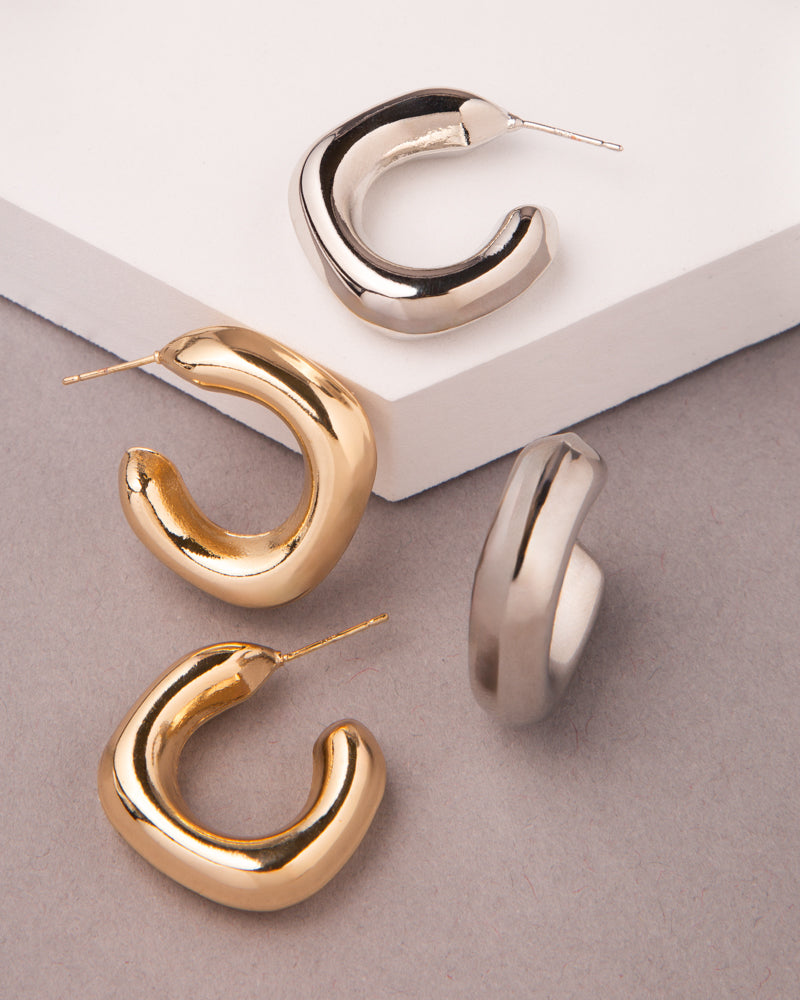 Sabrina Gold Plated Chunky Hoop Post Earrings