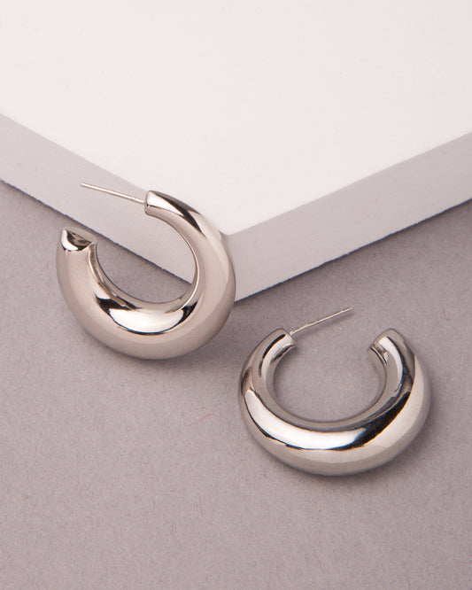 Natalie Gold Plated Chunky Tube Hoop Earrings | Silver