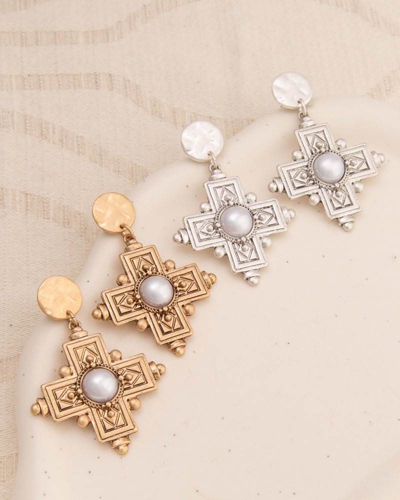 Ruby Textured Cross Post Dangle Earrings