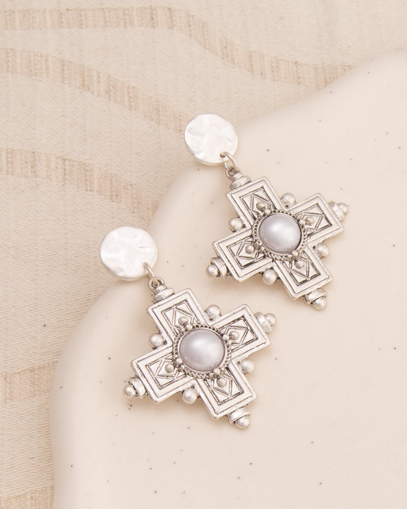 Ruby Textured Cross Post Dangle Earrings | Silver