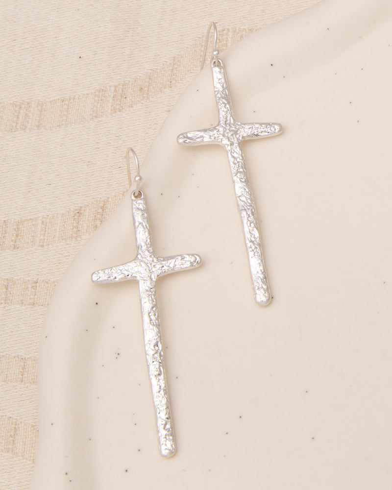 Molly Rough Textured Finish Latin Cross Dangle Earrings