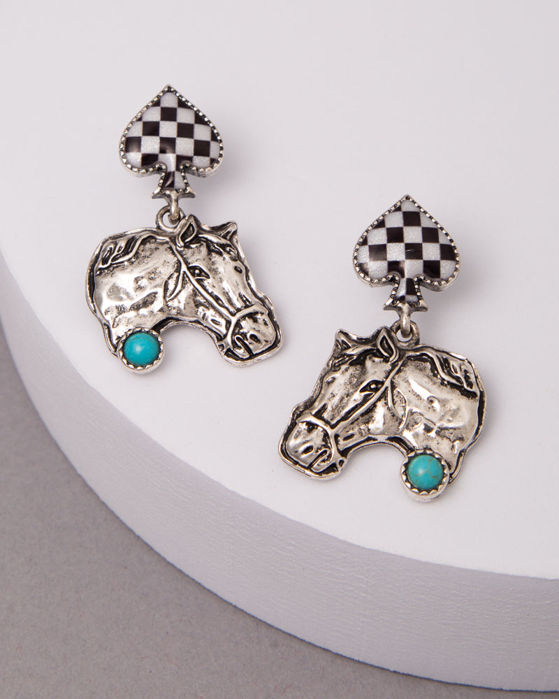 Mallory Turquoise Embellished Checkered Flag Earrings